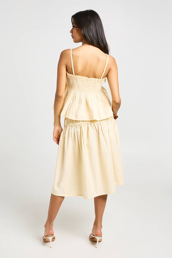 boohoo Dames Top Met Strikbandjes En Gerimpelde Peplum | Citroen | Maat: 42
