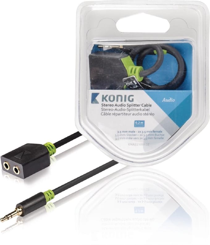 Konig 3,5mm Jack stereo audio splitter - zwart - 0,20 meter