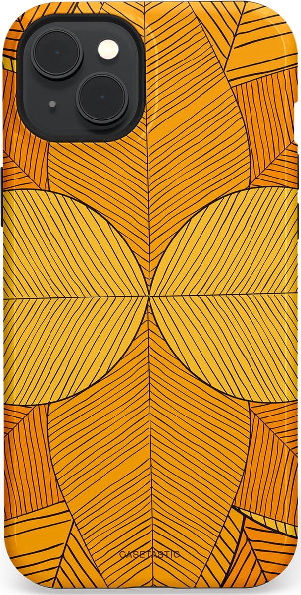 Casetastic hoesje geschikt voor Apple iPhone 15 Plus - MagSafe - Dubbellaagse bescherming - Rasterblad - Fashion Case - Okergeel Oranje