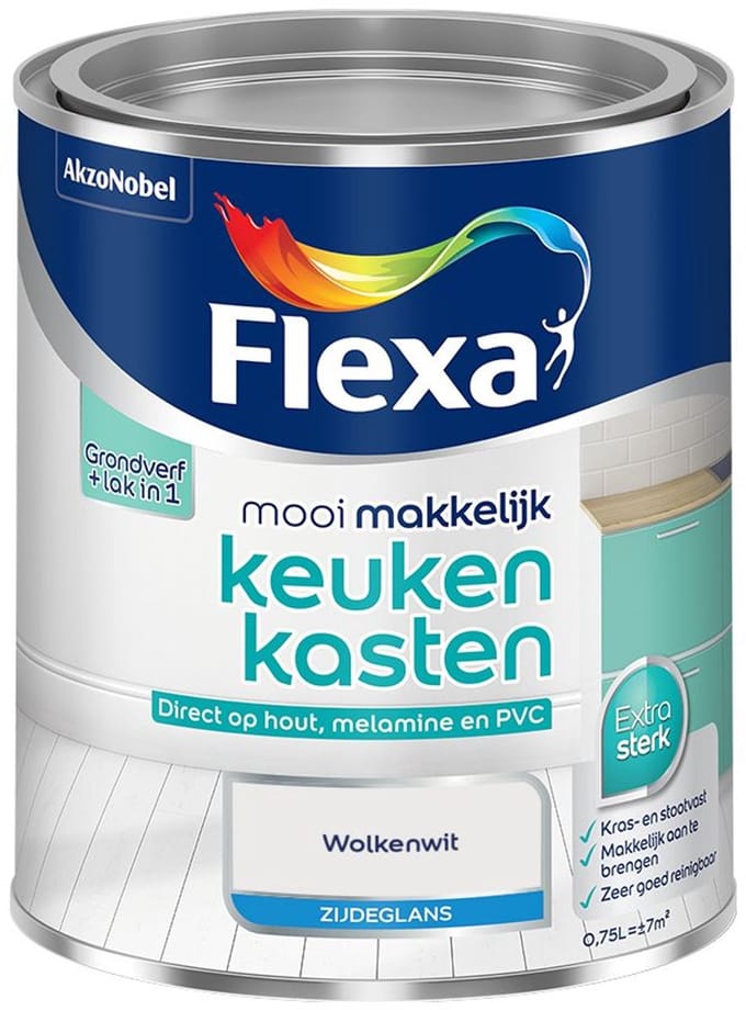 Flexa - Mooi Makkelijk Keukenkasten Zijdeglans - Wolkenwit - Mengverf - 750 Ml