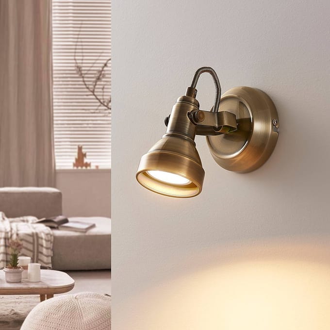 Lindby - wandlamp - 1licht - Metaal - H: 16 cm - GU10 - antiek messing