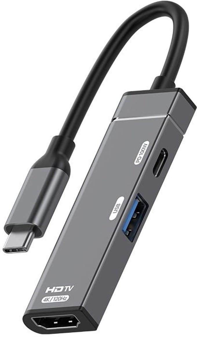 3-in-1 USB-C Hub - HDMI 4K/120Hz - USB-A - 100W PD - Aluminium - dock voor Laptop, Mac en Android - grijs