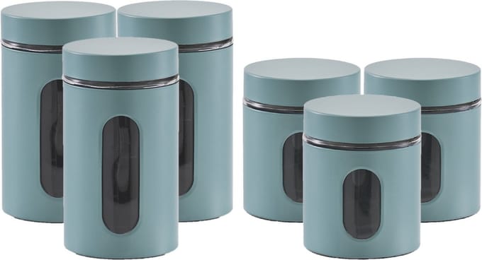 Zeller - 6x keuken voorraadpotten rvs - 2 formaten 600 ml en 900 ml
