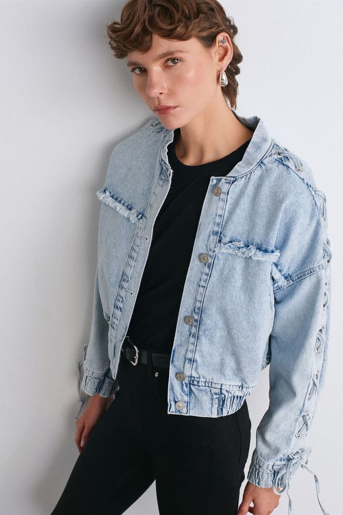 Dames Gecropte Denim Jacket Met HemdCol