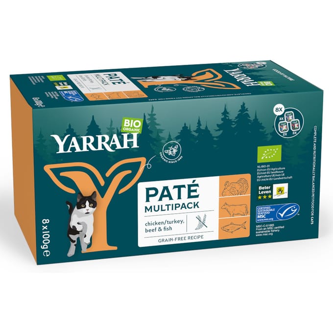Yarrah Bio Kattenvoer Multipack Paté Graanvrij Kip - Rund 8 x 100 gr NL-BIO-01