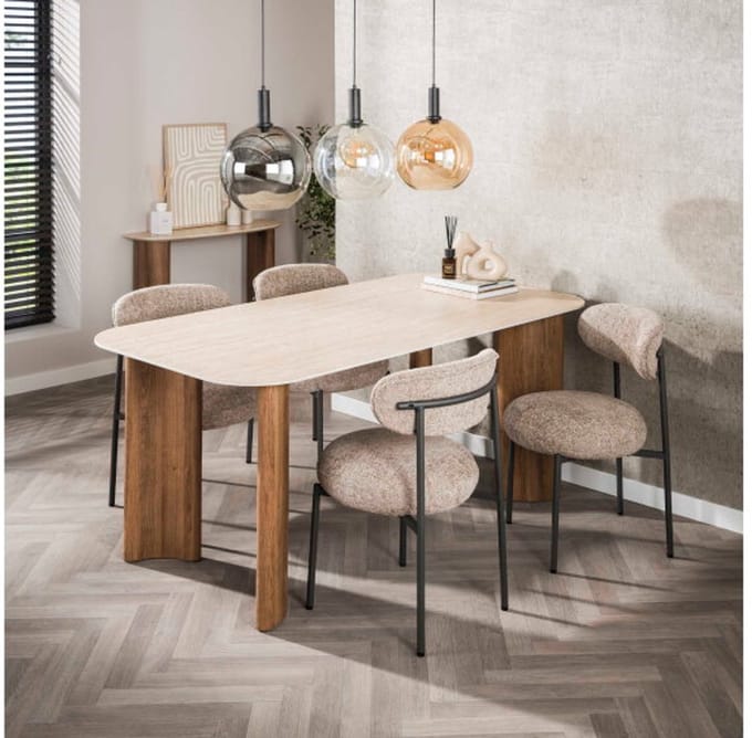 Eettafel Romano Curvo 180 - Keramiek travertine