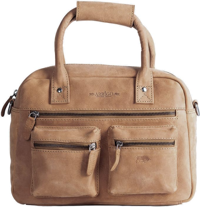 Tas Dames Taupe Kleurig Leer – Lederen Schoudertas – Handtas Echt Leer - Medium Formaat