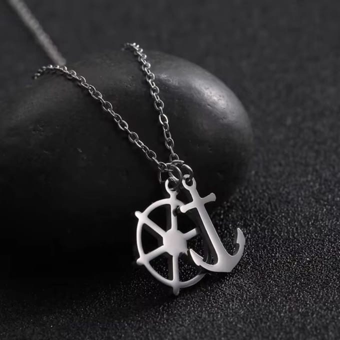 Ketting met hanger wiel en anker zilverkleur