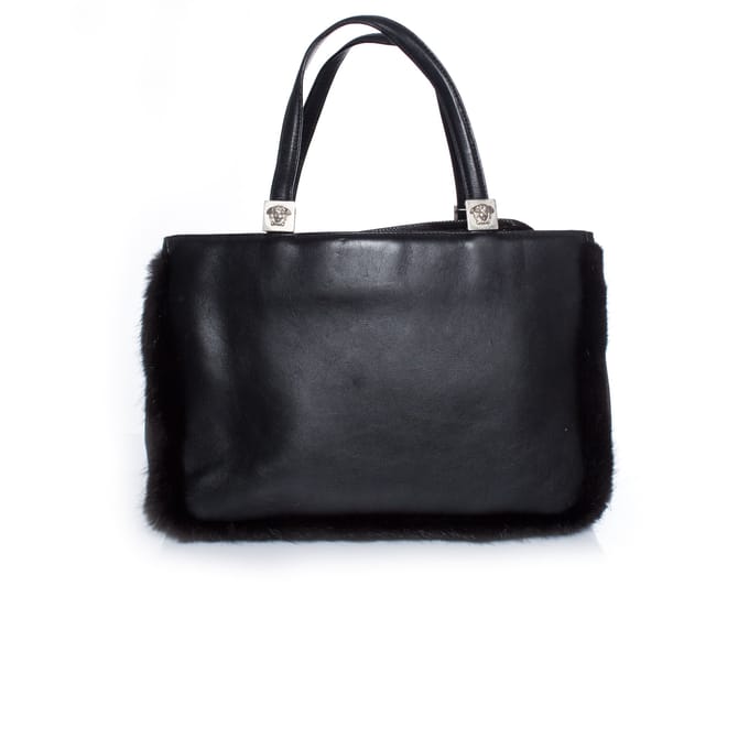 Gianni Versace zwarte leren handtas met bont
