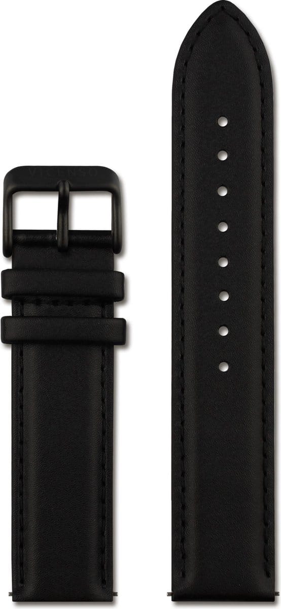 VICENSO LEDEREN HORLOGEBAND VIS016 ZWART/ZWART 20 MM