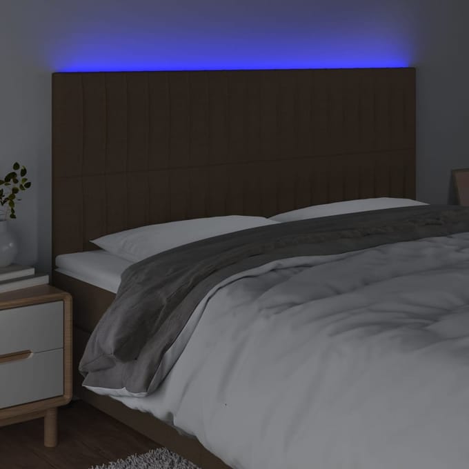 vidaXL - Hoofdbord - LED - 200x5x118/128 - cm - stof - donkerbruin