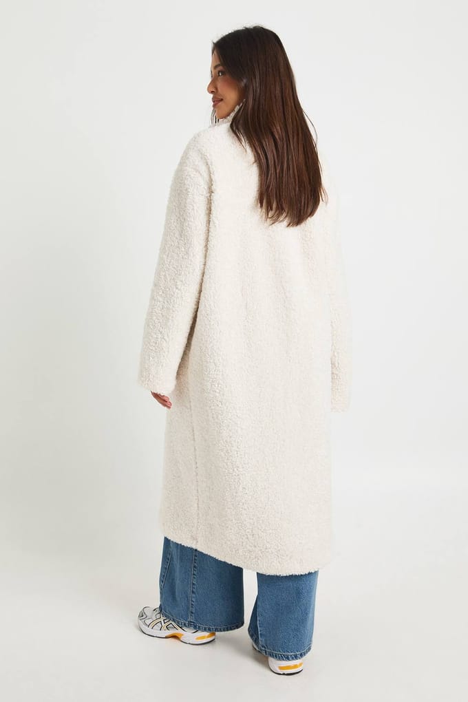 boohoo Dames Longline Teddy Bontjas | Ecru | Maat: 14