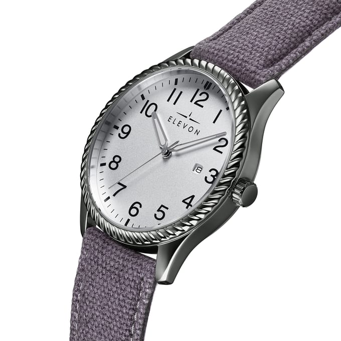 Elevon Crosswind-horloge met leren band en canvasbekleding met datum