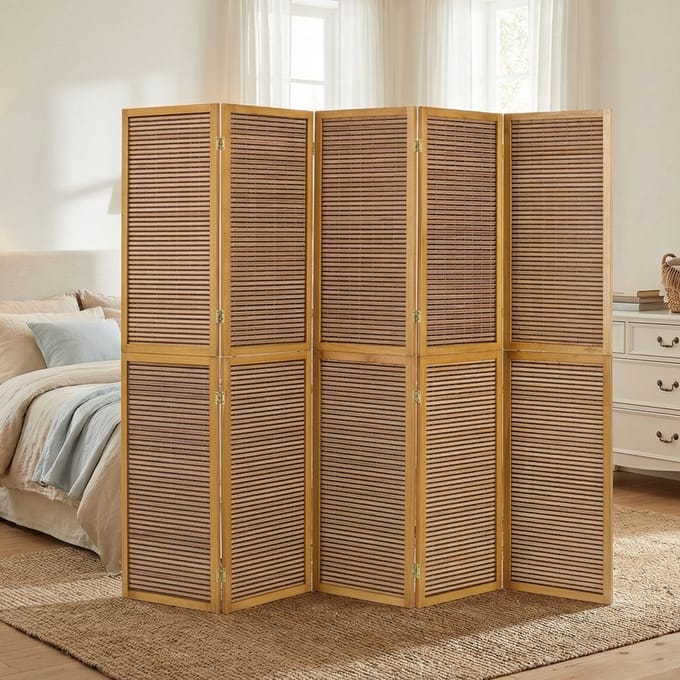Homestyle4u Kamerscherm 5 panelen - 220x175 cm - bruin - 5-delig - bamboelatten