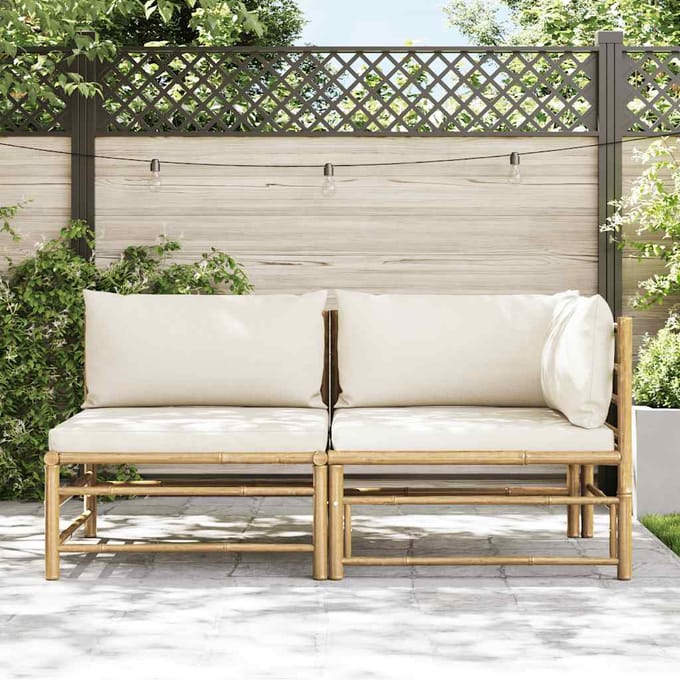 vidaXL - 2-delige - Loungeset - met - crèmewitte - kussens - bamboe