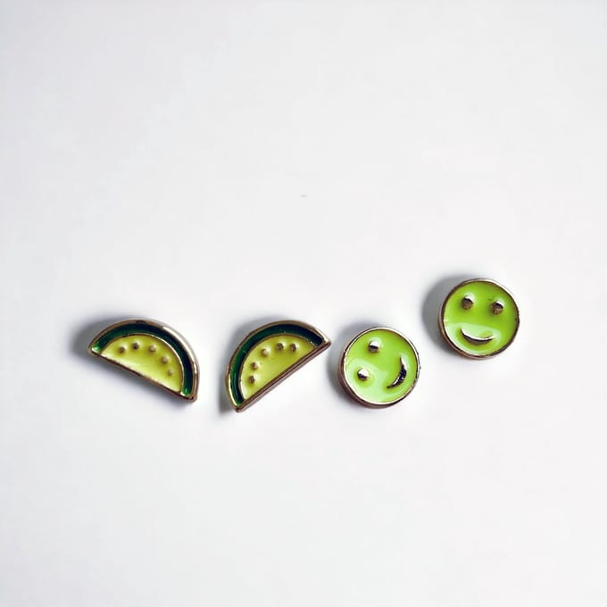 Oorbellen smiley - meloen - geel - groen - goud kleurig - 2 paar