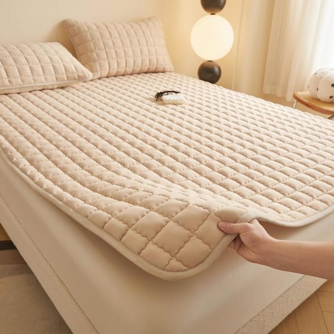 Waterdicht Gewatteerd Laken Zacht Matrasmatras met Elastiek Huidvriendelijk Laken Matrasbeschermer Mat Geen Kussensloop 80x190cm 1pc beige