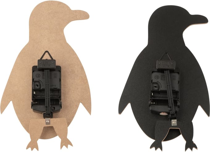 J-Line klok Pinguin - hout - wit/zwart - 2 stuks