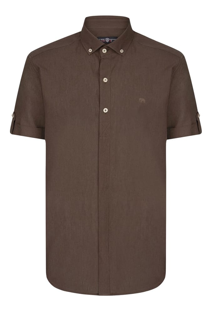 Jimmy Sanders Linnen Katoen Blend Shirt - Overhemd Heren Bruin - M