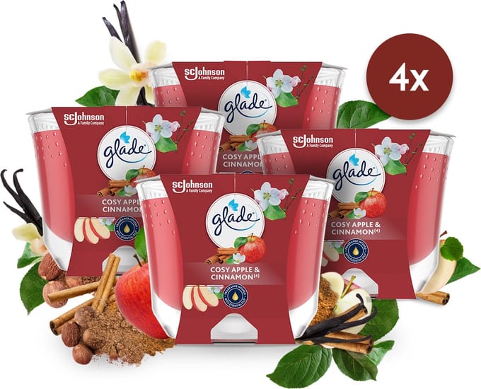 Glade Lang Brandende Kaars Cozy Apple & Cinnamon 100% Raapzaadwax