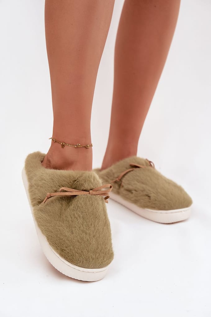 Soft Bow Slippers - Olivfarben / 36/37