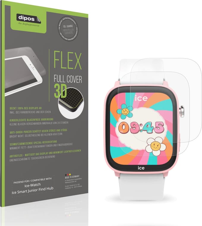 dipos FLEX – 2x Matte Screenprotector geschikt voor Ice-Watch Ice Smart Junior Find Hub | Volledige Schermbescherming | Case-Friendly
