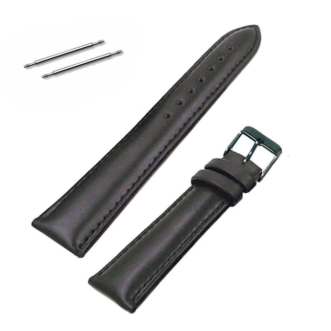 Fako® - Horlogebandje - Echt Leer - Soft - 18mm - Zwart