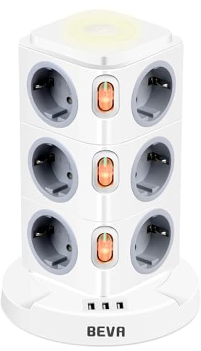 Multifunctionele Verticaal Stekkerdoos met 12 Stopcontacten en 3 USB Poorten