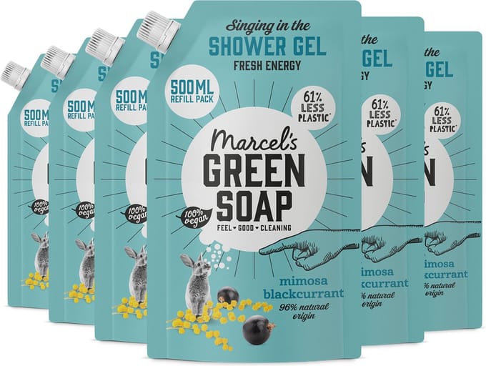 Marcel's Green Soap Douchegel Navulling - Mimosa & Zwarte Bes - 6 x 500ml