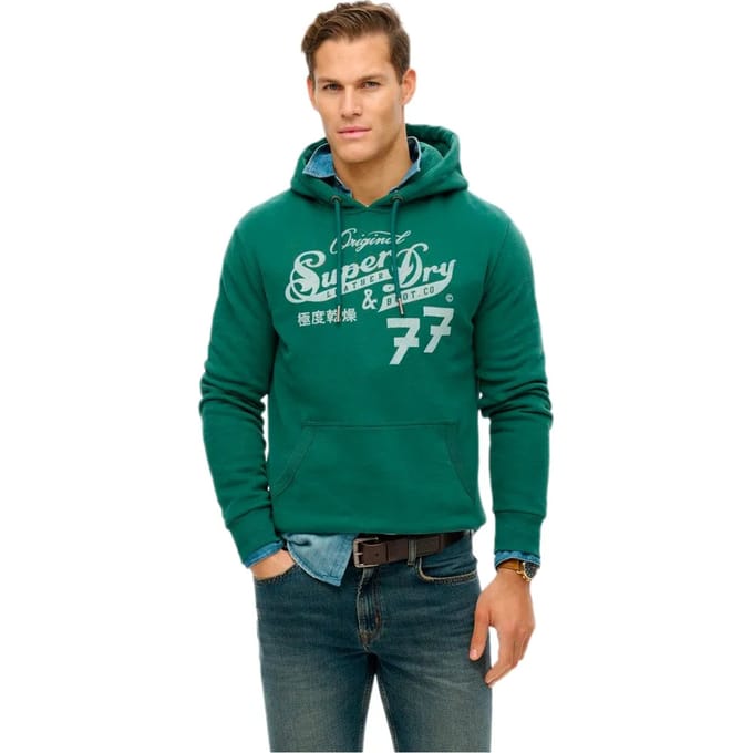 Superdry - Leather & Boot Co Script hoodie - Heren - Hoodies