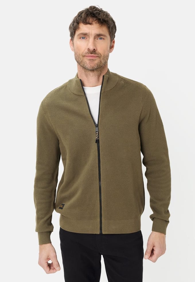 camel active Strickjacke mit Stehkragen - Maat menswear-M - Olijfgroen