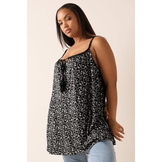 Yours Zwart Gebloemde Top Met Strik Size 44
