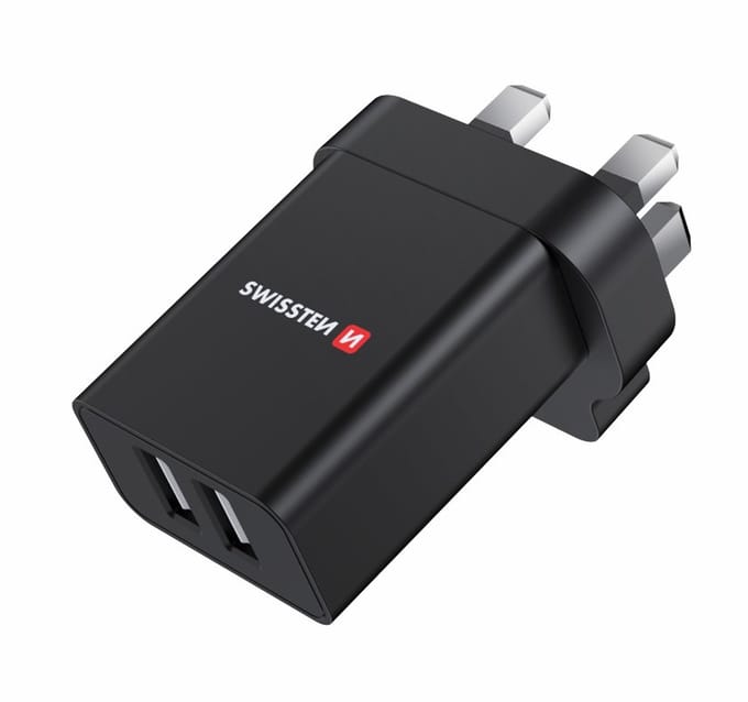 Swissten 2.1A Dubbele UK Reisoplader - 22045200 - Zwart
