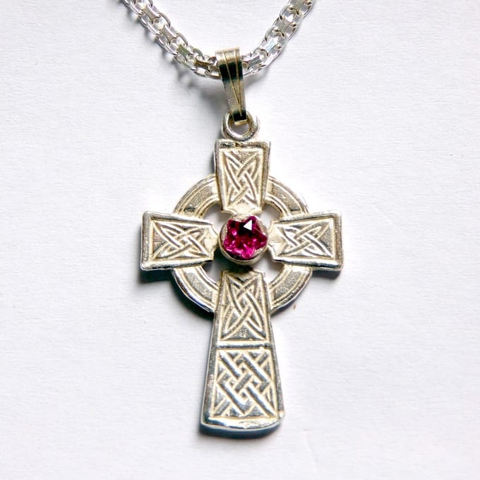 Hetty'S - Keltisch kruis - echt zilver - rode ster robijn - verstelbaar 925 zilver collier -