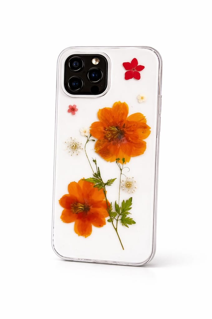 Vrolijk telefoonhoesje met echte droogbloemen - Iphone 17 -