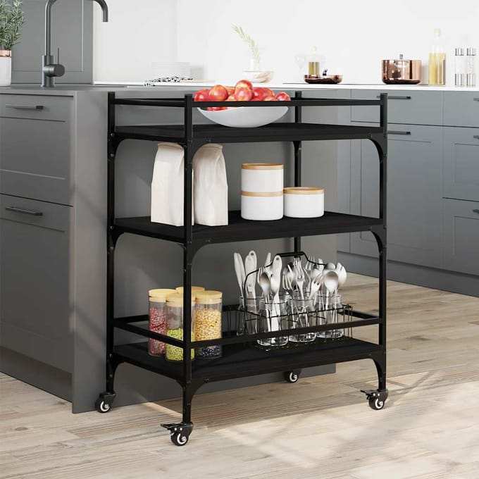 vidaXL - Keukentrolley - 65x40x86,5 - cm - bewerkt - hout - zwart