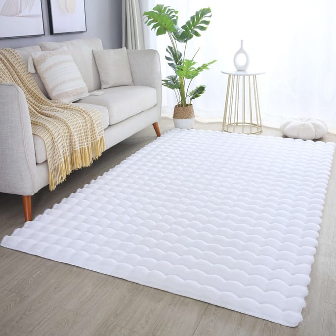 Flycarpets Felicia Hoogpolig Fluffy 3D Design Vloerkleed - Wit - 140x200 cm
