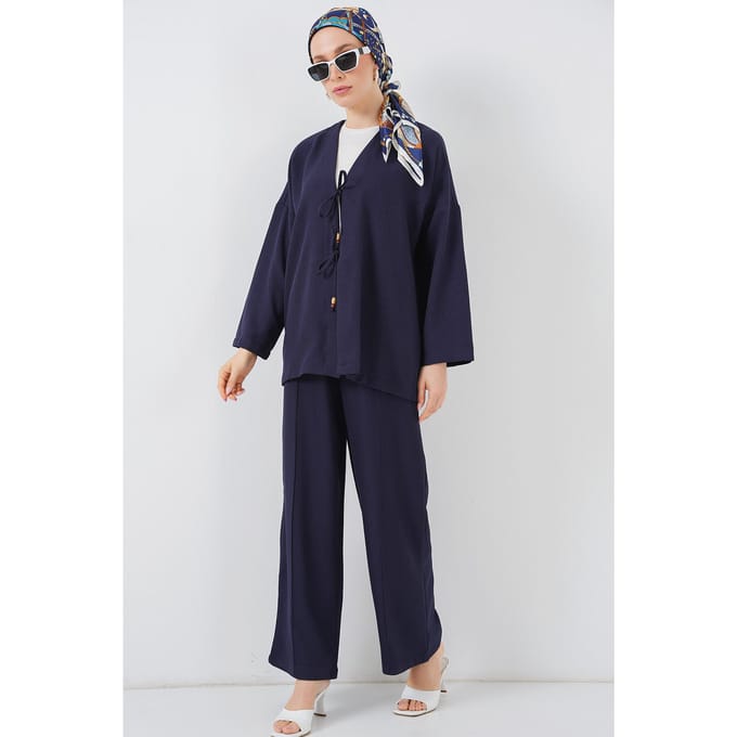 V-hals cardigan en wijde broek set