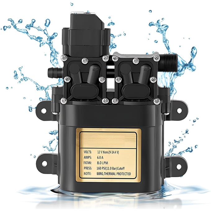 Draagbare dubbele motor 12V waterpomp membraanpomp Ingebouwde drukschakelaar 1.1Mpa druk 8.0LPM type-1