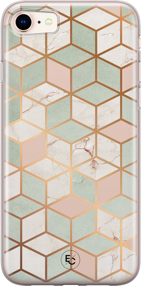 Hoesje geschikt voor iPhone SE (2020) - Pastel Kubus - Soft Case - TPU - Print - Multi - ELLECHIQ
