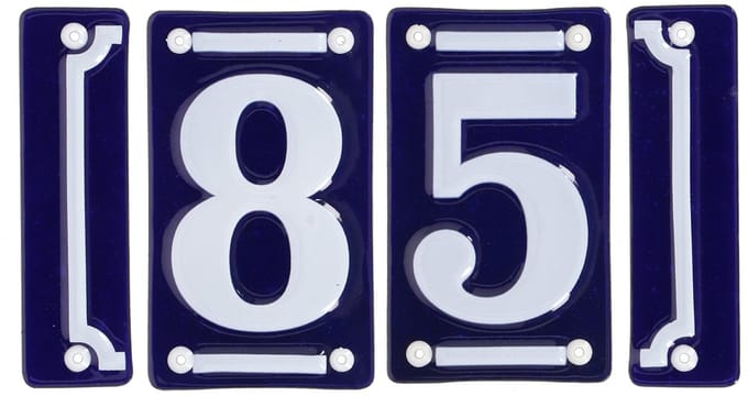 Best for Boots huisnummer 85 met sierrand - Oudhollands - emaille - blauw/wit