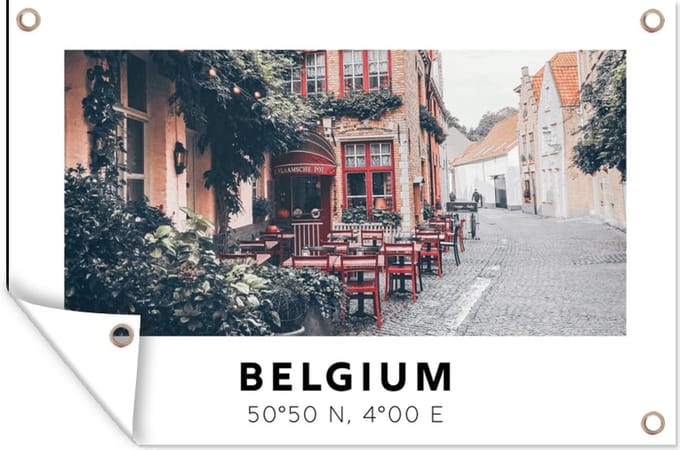 Tuindecoratie Terras - België - Rood - Café - 60x40 cm - Tuinposter - Tuindoek
