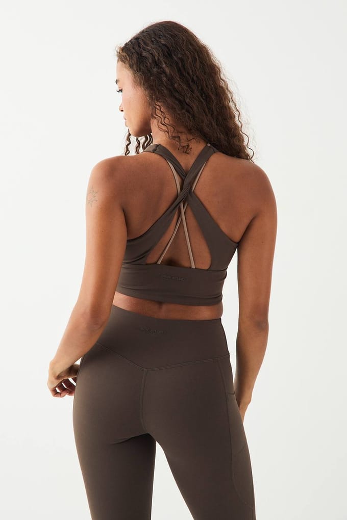 Dames DSGN Studio Ultra Sculpt Contrast Longline Sport-BH | Espresso | Maat: Medium