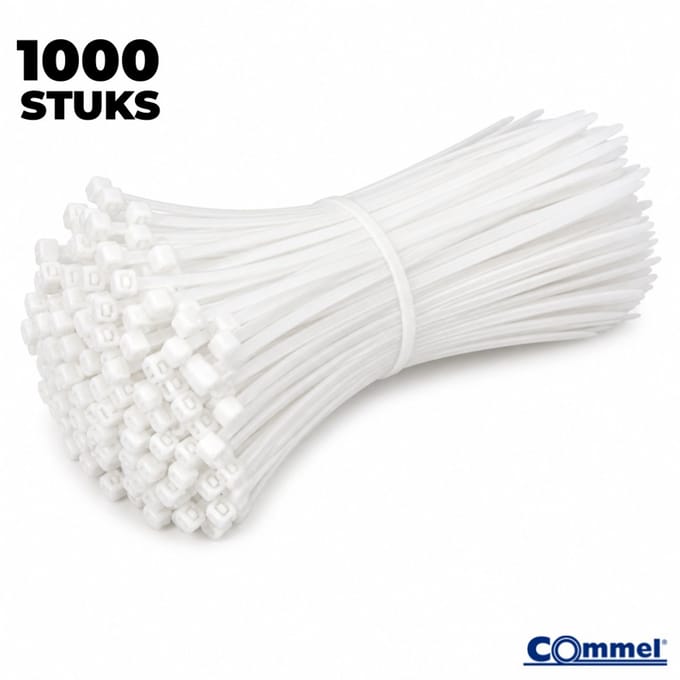 1000x Commel Kabelbinders - 100 x 2.5 mm - Wit - Nylon - Treksterkte 8kg