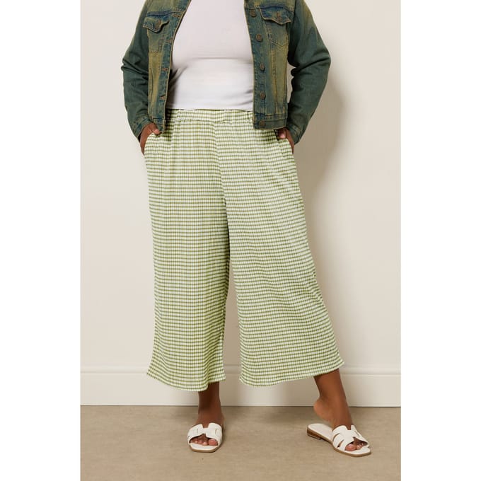 Yours Groene Gingham Getextureerde Midaxi Culottes Size 44