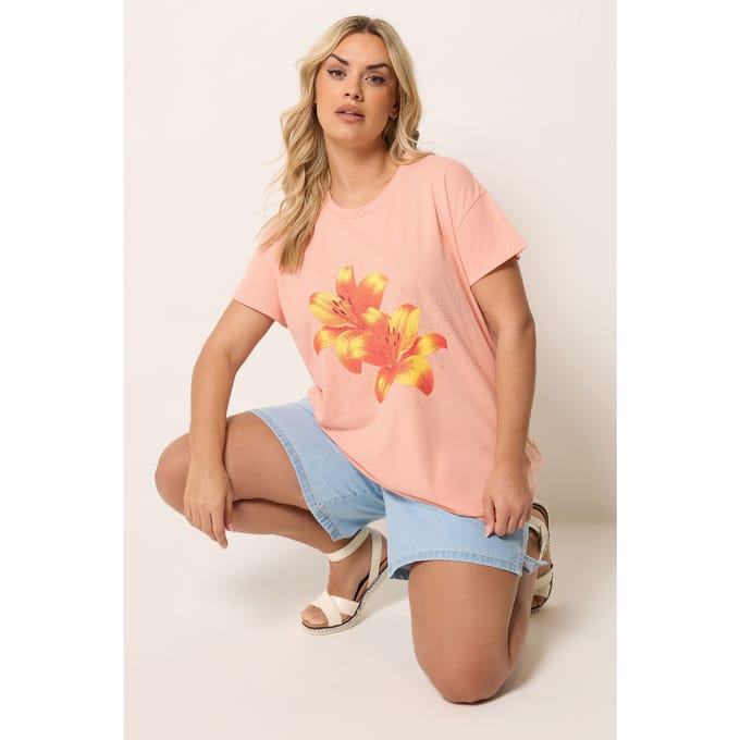 Yours Oranje Tshirt Met Bloemenprint Size 44
