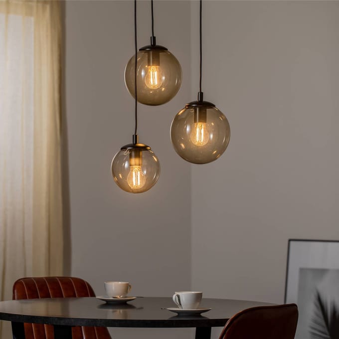 Argon Hanglamp Smoky, grijs glas, 36 cm, 3-lamps