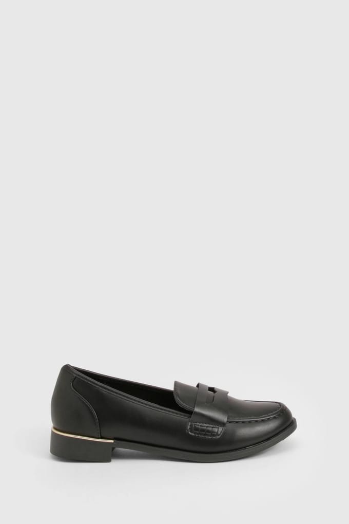 boohoo Dames Gold Trim Basic Loafers | Black | Maat: 3