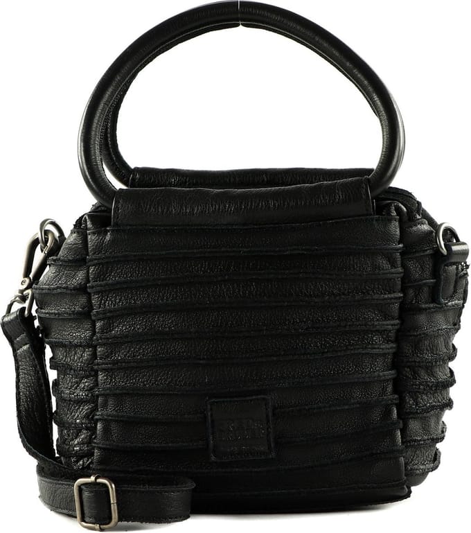 FREDsBRUDER Leren Handtas Schoudertas Riffel Cube Black Zwart