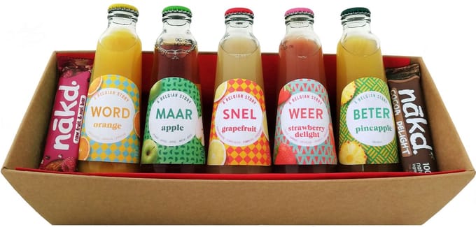 Looza sapjes pakket 'Word maar snel weer beter' (5 x 20cl) – Sap - Nakd bars - Beterschap Cadeau